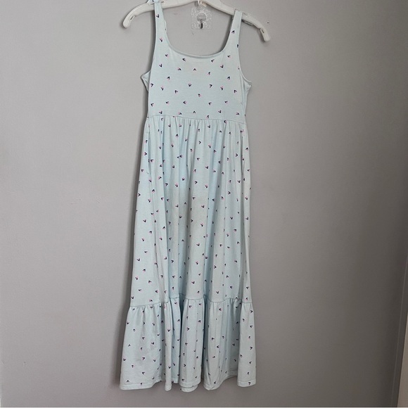 Cat & Jack Girls Size L (10/12) Blue w/Pink Rose Patterned Maxi Dress EUC - Picture 5 of 6